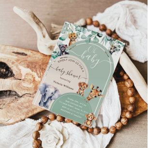 Jungle Animals Green Boho Baby Shower  Invitation