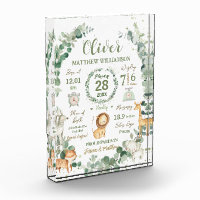 Jungle Animals Greenery Baby Birth Print Stats