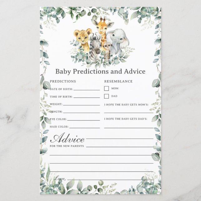 Jungle Animals Greenery Baby Predictions & Advice (Front)