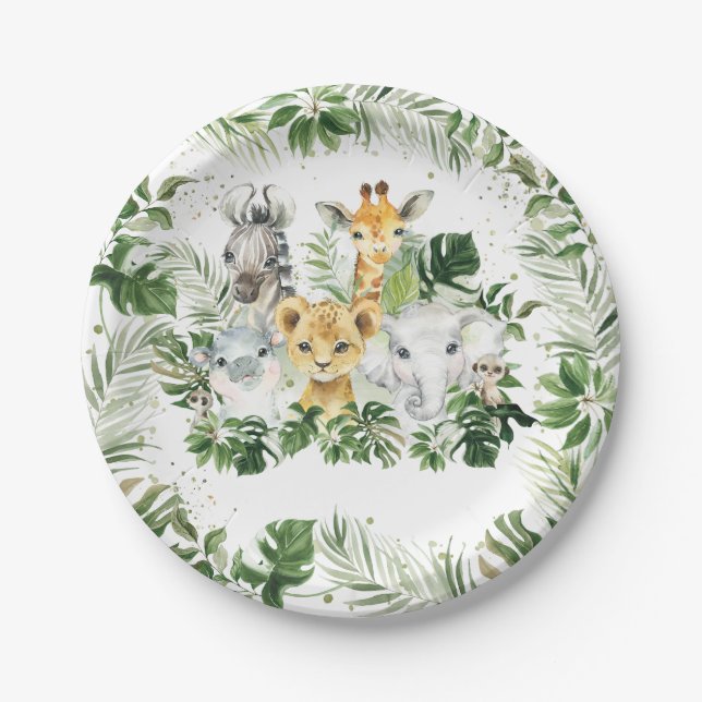 Jungle Animals Greenery Baby Shower 1st Birthday  Paper Plate (Front)