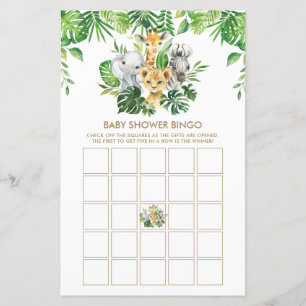 Jungle Animals Greenery Baby Shower Bingo Game 