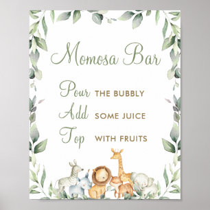 Jungle Animals Greenery Baby Shower Momosa Bar Poster