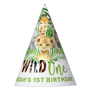 Jungle Animals Greenery Wild ONE 1st Birthday Party Hat