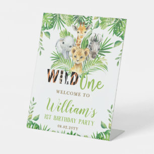 Jungle Animals Greenery Wild One Birthday Welcome Pedestal Sign