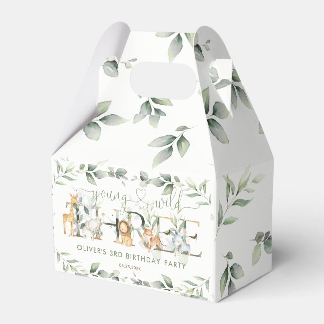 Jungle Animals Greenery Young Wild 3rd Birthday Favour Box (Front Side)