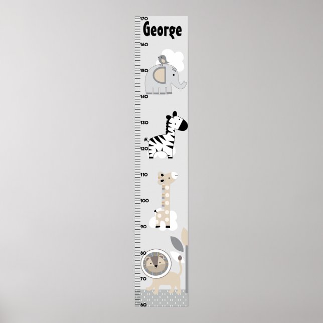 Jungle Animals Grey Growth Chart Centimetres (Front)