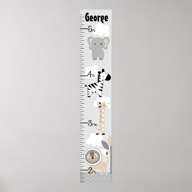 Jungle Animals Grey Growth Chart Keep at 8x44! (Front)