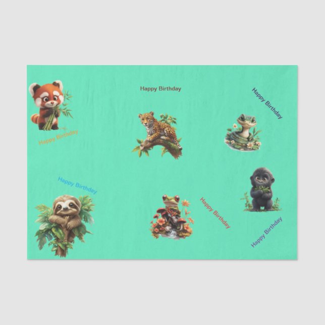  Jungle Animals "Happy Birthday" Tissue Paper (Front)