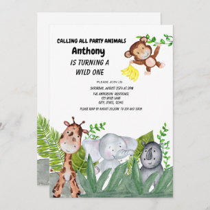 Jungle Animals Hiding In the Greenery First Birth Invitation