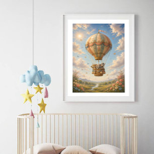 Jungle Animals Hot Air Balloon Poster