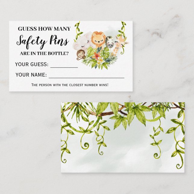 Jungle Animals How Many Safety Pins Baby Game Card (Front/Back)