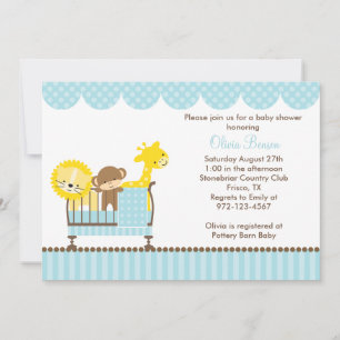 Jungle Animals in a Crib (Blue) Invitations