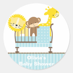 Jungle Animals in a Crib (Blue) Stickers