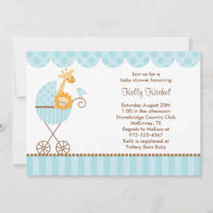 Jungle Animals in Blue Stroller Invitations