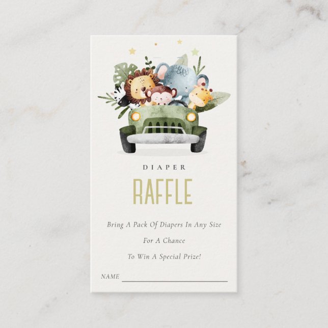 Jungle Animals in Car Diaper Raffle Baby Shower Enclosure Card (Front)
