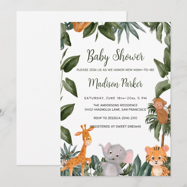 Jungle Animals  Invitation (Front/Back)