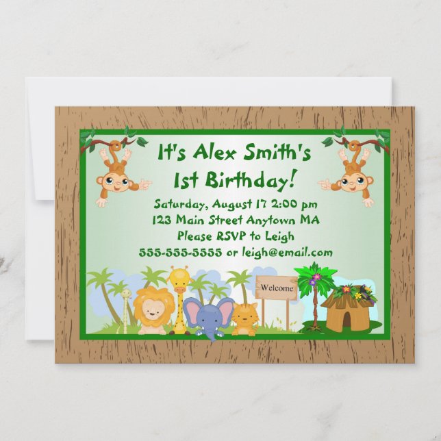 Jungle Animals Kid Adult Birthday Invitation (Front)