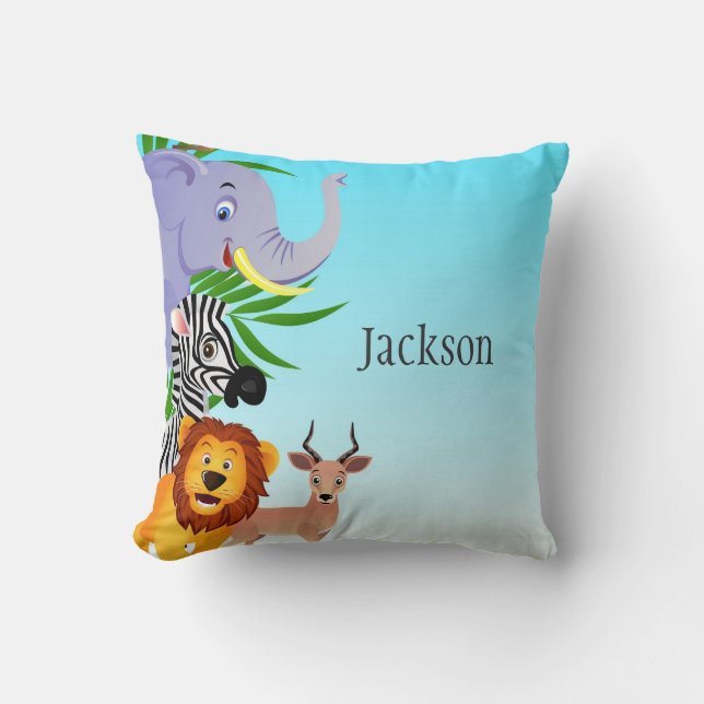Jungle Animals Kids Throw Pillow (Front)