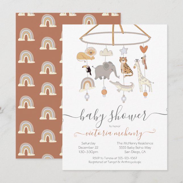 Jungle Animals Mobile Baby Shower Invitation (Front/Back)