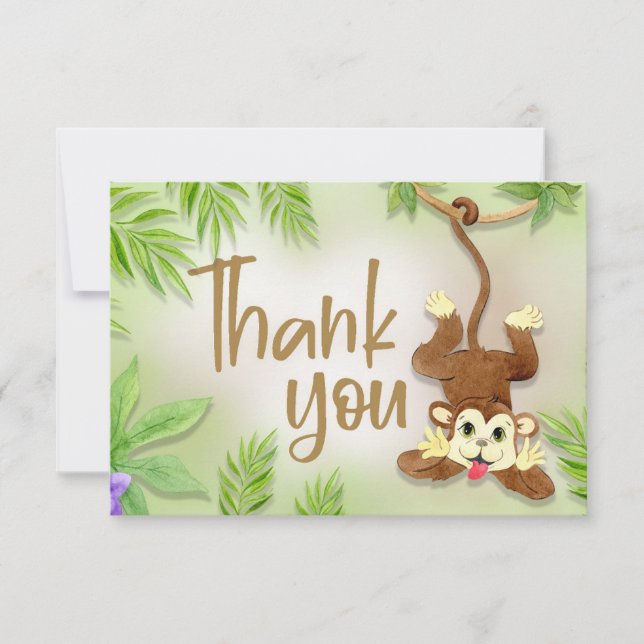 Jungle Animals Monkey Baby Boy Shower Thank You Card (Front)