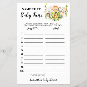 Jungle Animals Name Baby Tune Shower Game card