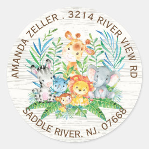 Jungle Animals Neutral Baby Shower Address Label