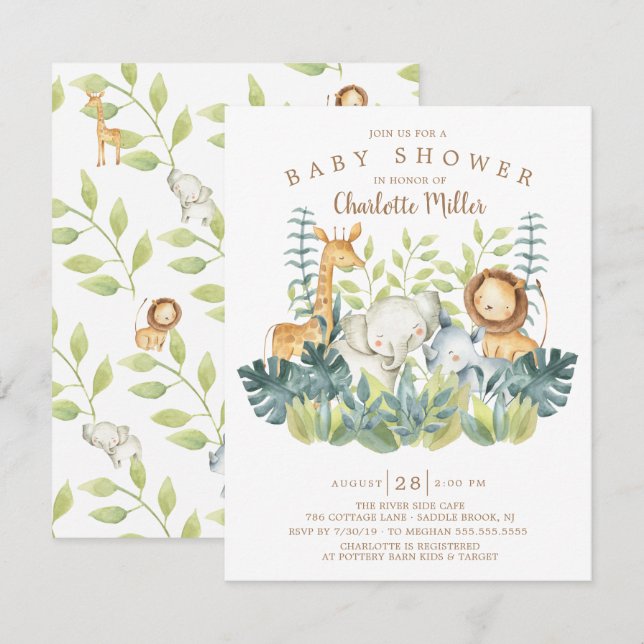 Jungle Animals Neutral Baby Shower Invitation (Front/Back)