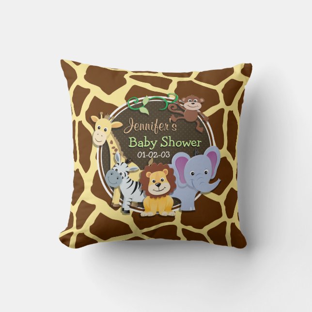Jungle Animals on Brown Giraffe Animal Print Cushion (Front)