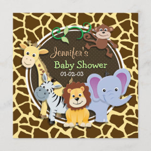 Jungle Animals on Brown Giraffe Animal Print Invitation