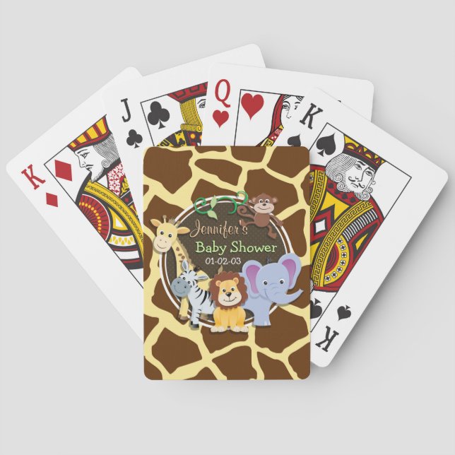 Jungle Animals on Brown Giraffe Animal Print Playing Cards (Back)