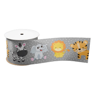 Jungle Animals On Polka Dots Satin Ribbon