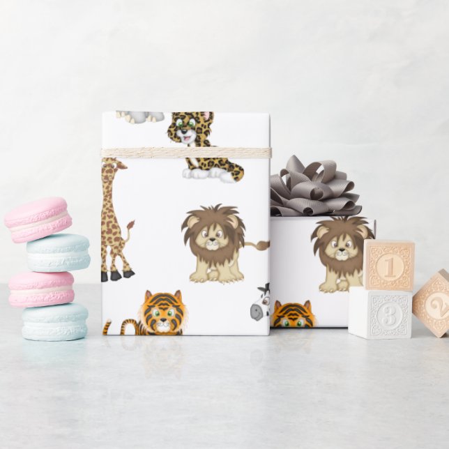 Jungle Animals On White Wrapping Paper (Baby Shower)