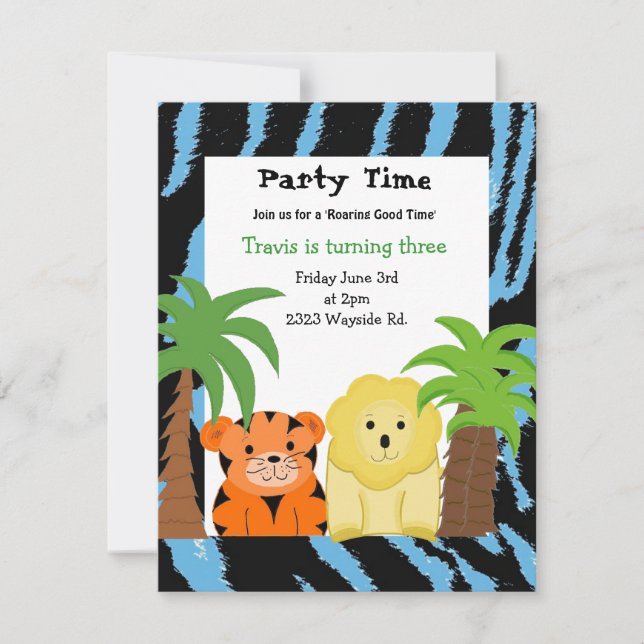 Jungle Animals Party Invitation (Front)