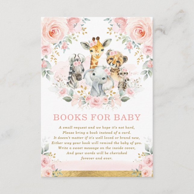 Jungle Animals Pink Blush Floral Books for Baby Enclosure Card (Front)