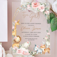 Jungle Animals Pink Floral Girl Baby Shower 
