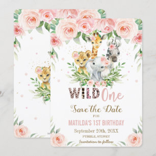 Jungle Animals Pink Floral Save the Date Card