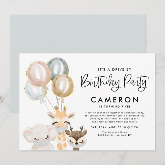 Jungle Animals Quarantine Drive By Birthday Party Invitation (Front/Back)