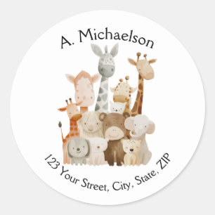 Jungle Animals Round Address Label