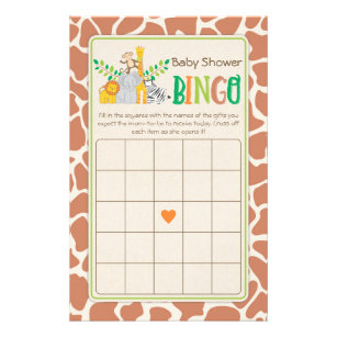 Jungle Animals Safari Baby Shower Bingo Game Flyer