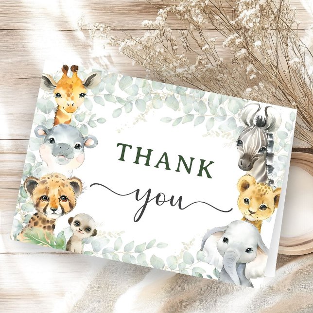 Jungle Animals Safari Baby Shower Folded Thank You Card (Creator Uploaded)