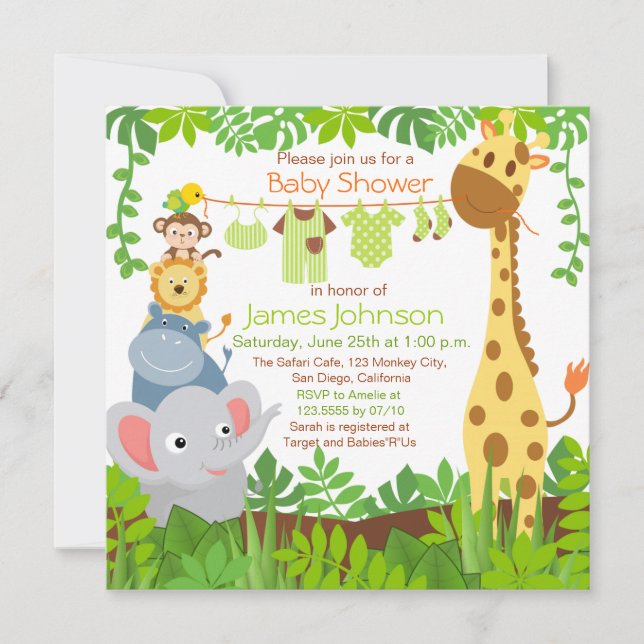 Jungle Animals Safari Baby Shower Invitation (Front)