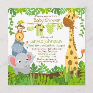 Jungle Animals Safari Baby Shower Invitation