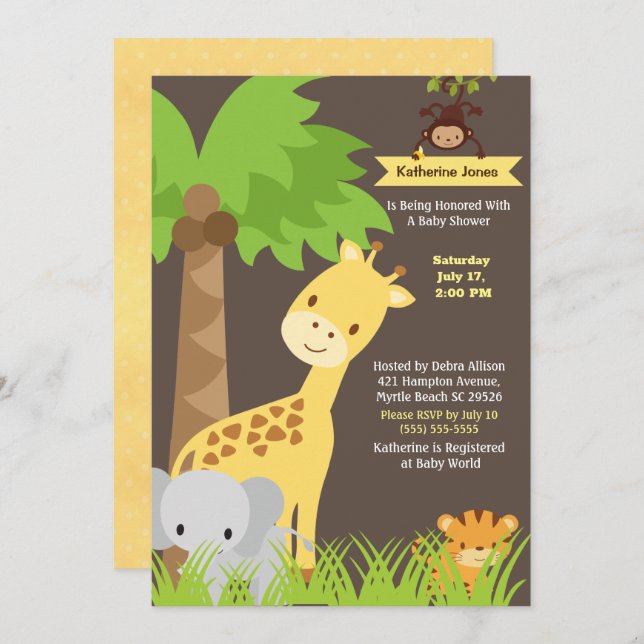 Jungle Animals Safari Baby Shower Invitation (Front/Back)