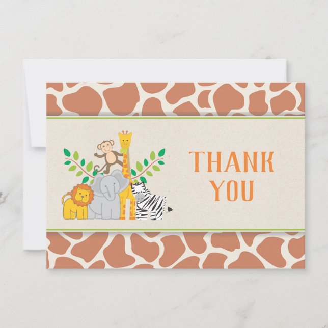 Jungle Animals Safari Baby Shower Thank You Card (Front)