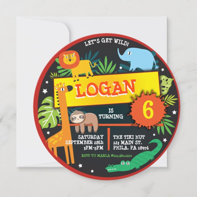 JUNGLE ANIMALS SAFARI  Birthday Party Invitation (Front)