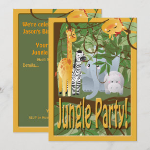 Jungle Animals Safari Birthday Party Invite