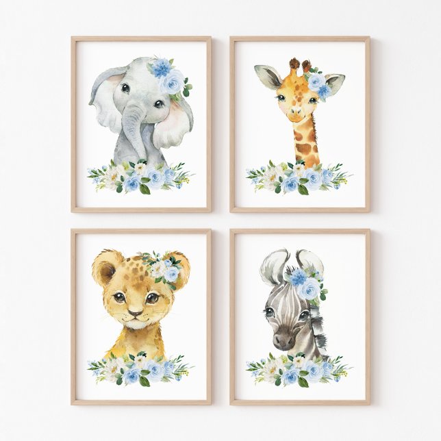 Jungle Animals, Safari, Blue Flowers, Boy Nursery (Creator Uploaded)