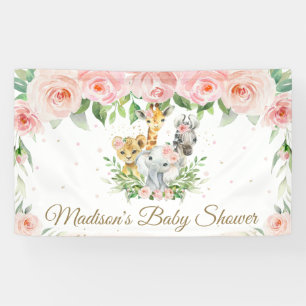 Jungle Animals Safari Blush Pink Floral Backdrop Banner