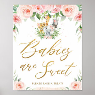 Jungle Animals Safari Blush Pink Floral Treat Sign