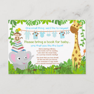 Jungle Animals Safari Boy Baby Shower Book Enclosure Card